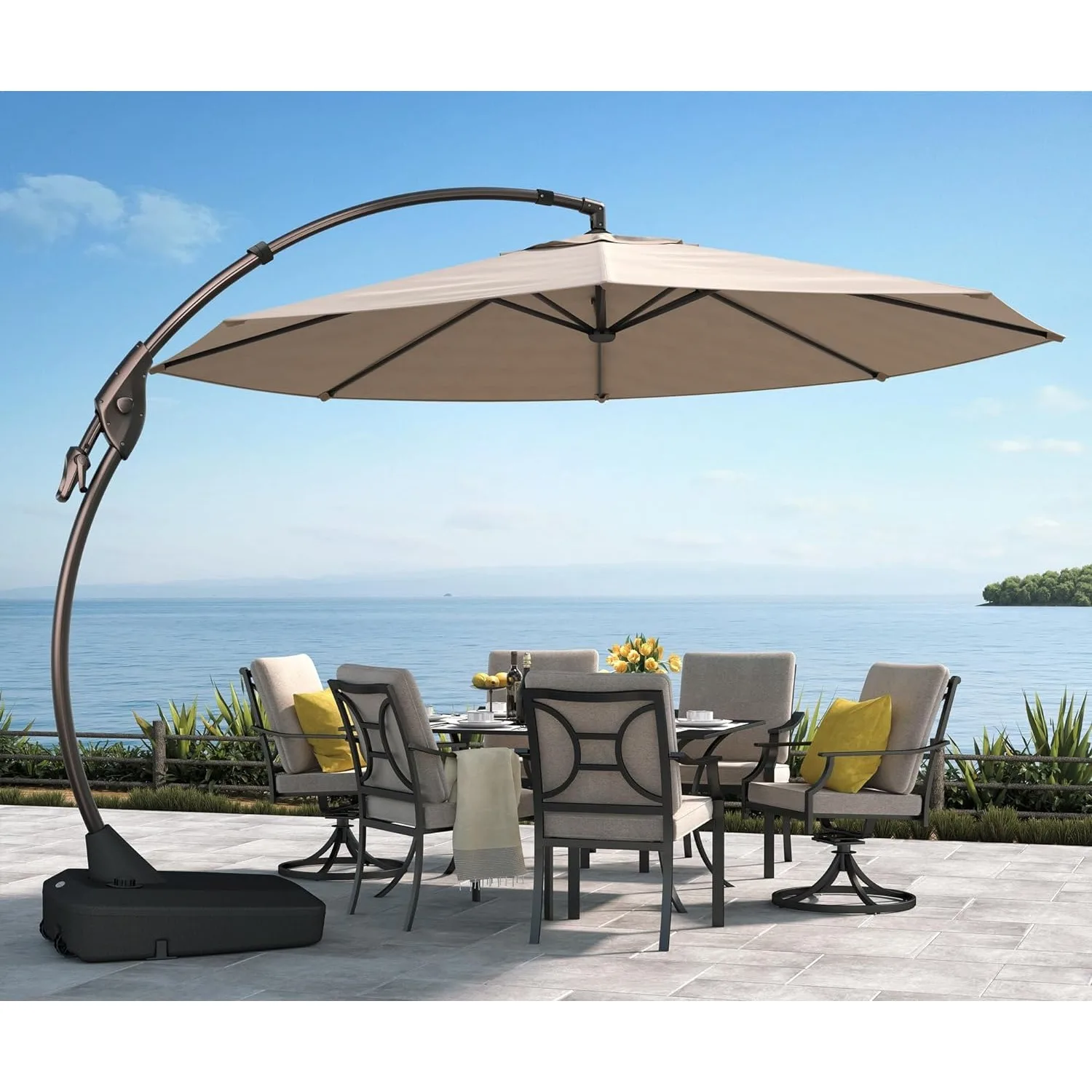 

Grand patio 11FT Cantilever Umbrella with Base Outdoor Large Round Aluminum Offset Umbrella Patio Garden Backyard Champagne