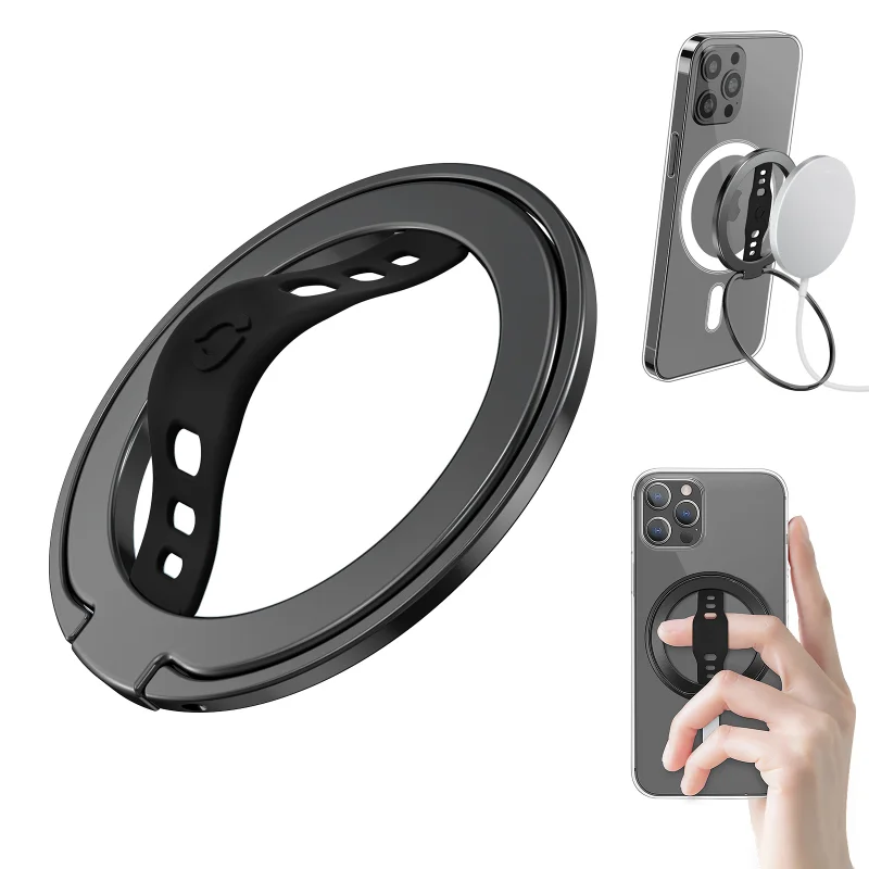 Supporto per telefono ad anello magnetico per supporto per impugnatura per telefono con ricarica wireless Magsafe con cinturino per dito in silicone Supporto per telefono per auto rimovibile