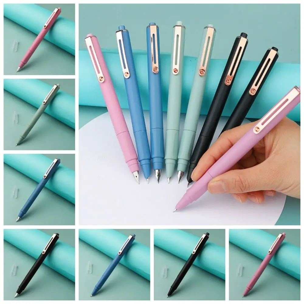 Retractable Press Type Fountain Pen Notched Calligraphy Practice Writing Pen Exchangeable Ink Cartridge Color Pen Body Ink Pen