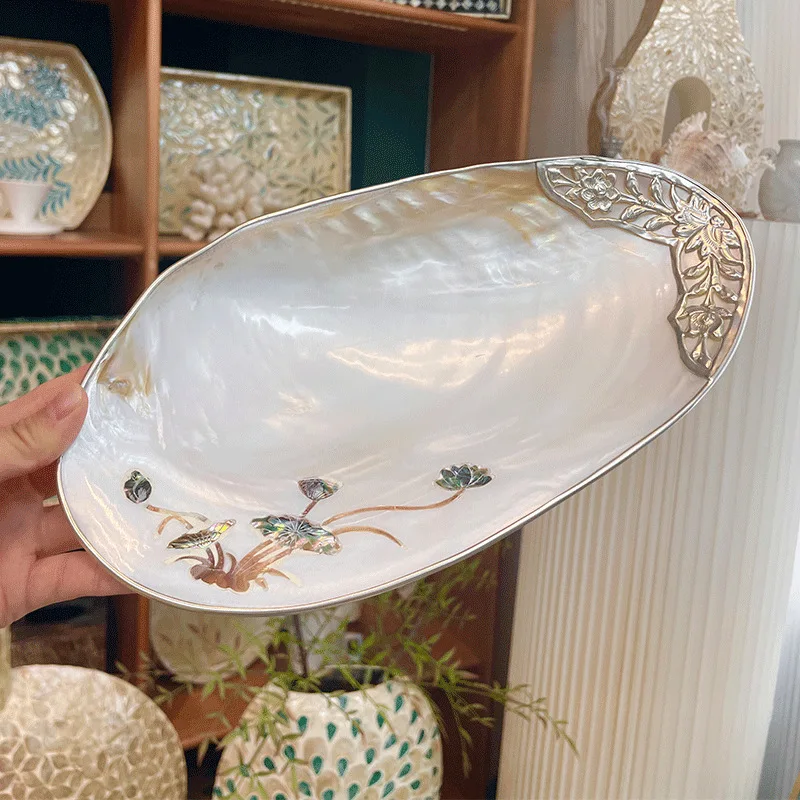 Creative Natural Large Shell Tray Fruit Storage Pan Jewelry Display Container Light Luxury Dessert Table Decoration Ornament
