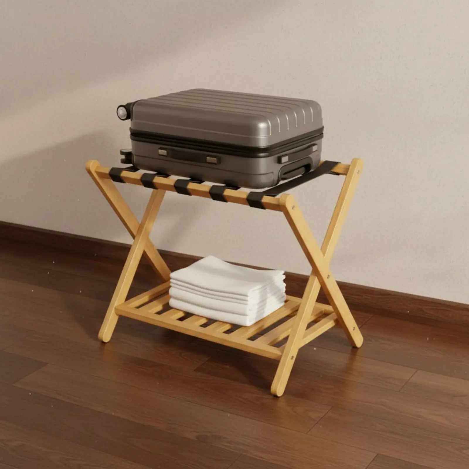 

Luggage Rack with Shelf Foldable Double Tier Luggage Rack Home Storage Multi-Purpose for Travelers