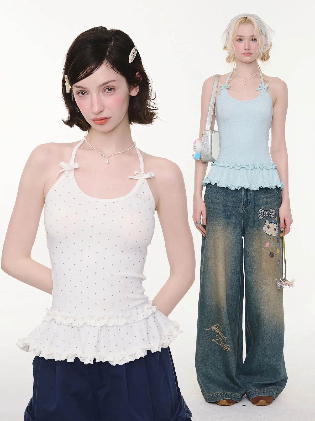 

Mint Candy Sle Women's Vest Strap Spring Summer New Knot Polka Dot Ne Hanging Women's Faion Cotton Blend Vest