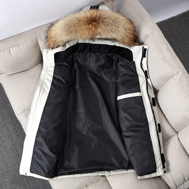 Hooded Thickened Coat Regular Fit Casual with Detachable Collar Mid Length Wrinkle Finish Multiple Pockets Winter for Men