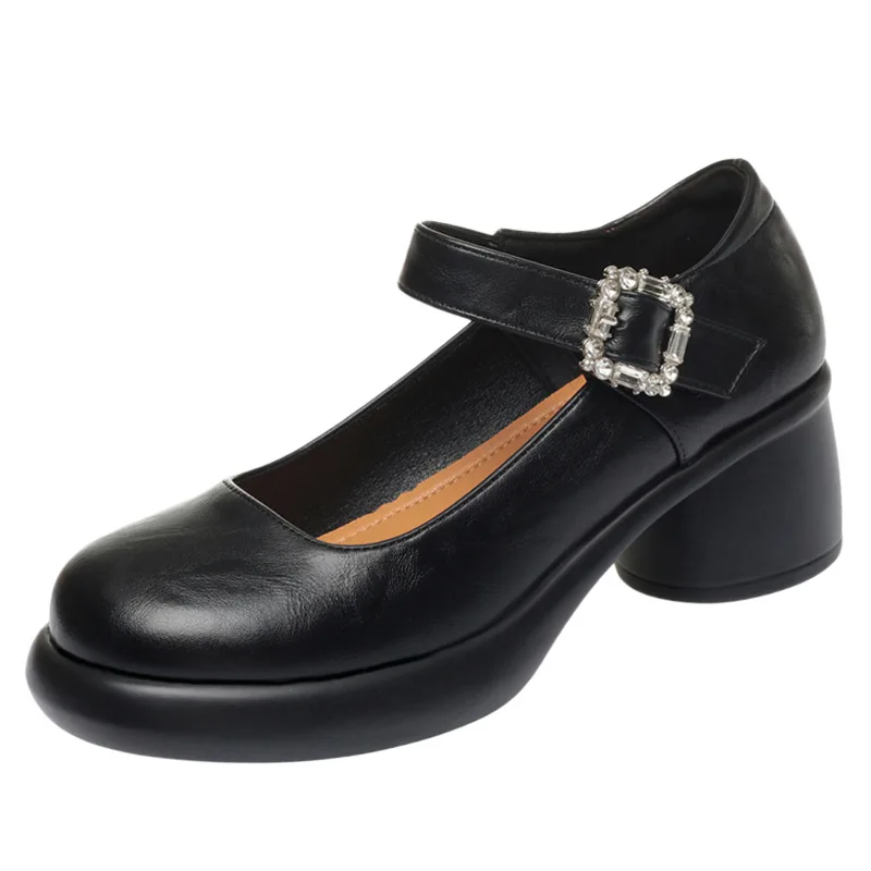 5.5cm Retro Breathable Comfortable Shallow Mouth Mary Janes Thick Platform Shoes 2025 Fall Block Heels Shoes Office Daily Girls
