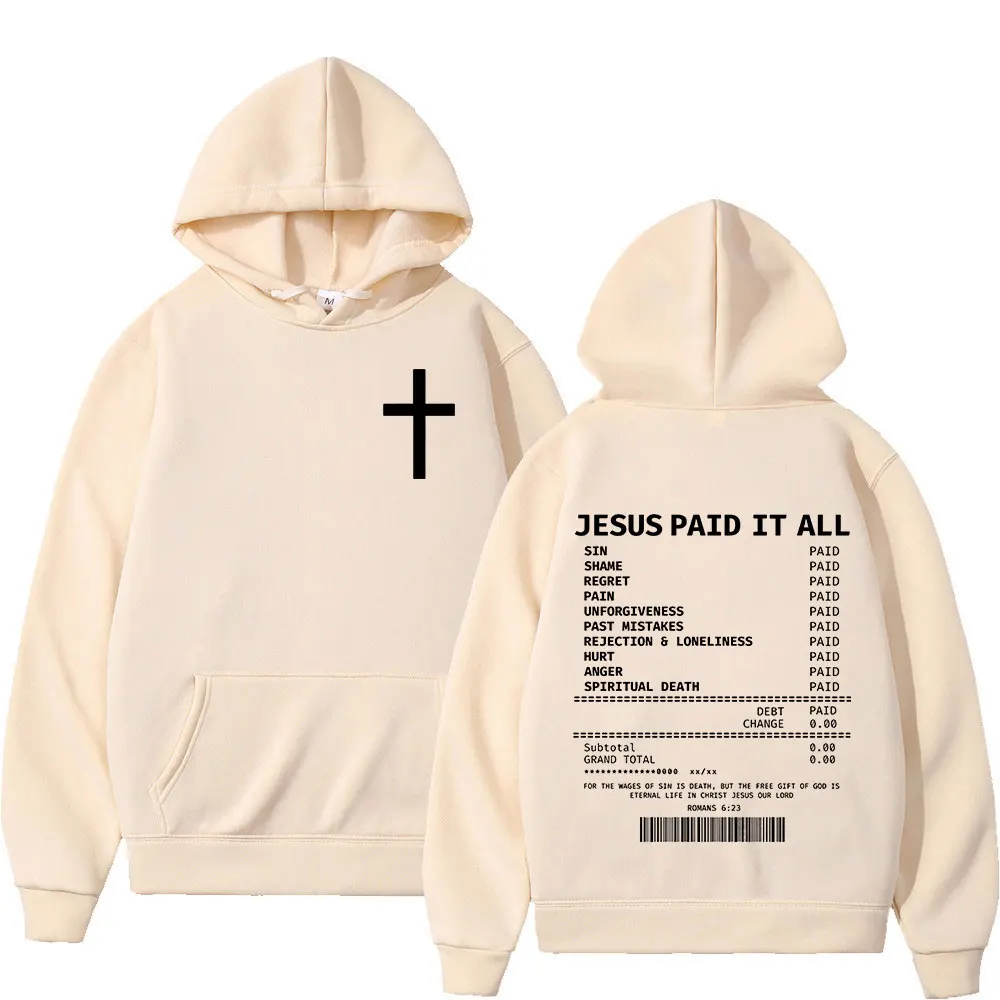 Salvation Jesus Paid It All Hoodies Christian Bible Verse Men's Women Clothing Hip Hop Vintage Sweatshirts Oversized Pullovers