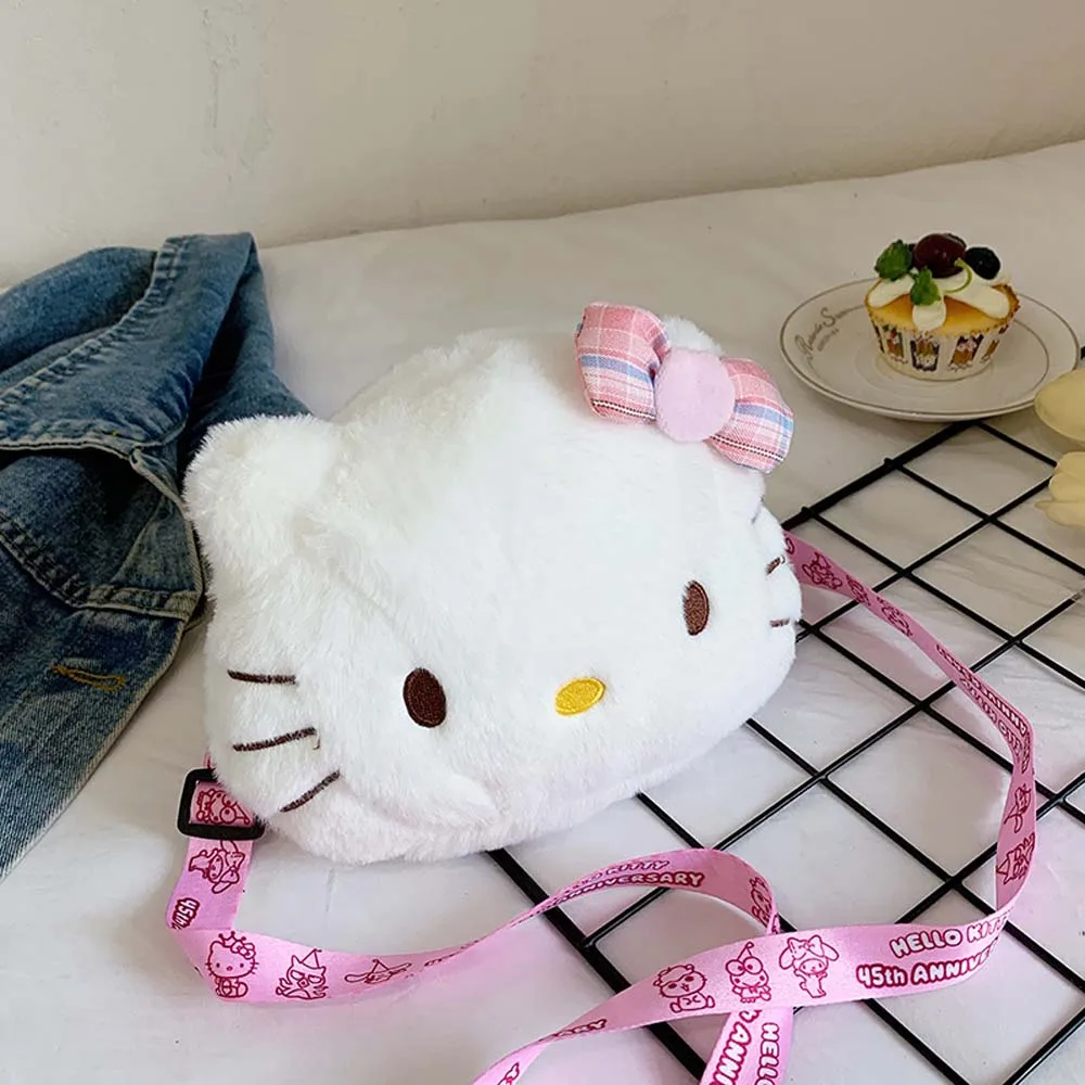 Hello Kitty Mini Shoulder Bag Kawaii Sanrio Cartoon Messenger Plush Backpack Earphone Storage Bag for Girl Kids Cute Rucksack