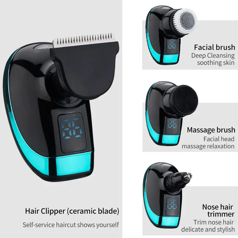 5 In 1 Men's Electric Shaver Bald Head USB Rechargeable 5 Floating Heads Beard Nose Ear Hair Trimmer Razor Clipper Facial Brush