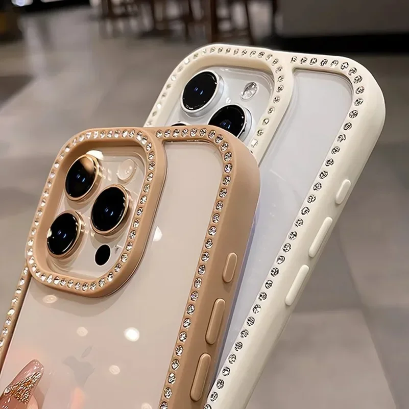 حافظة لهاتف آيفون 16 برو ماكس فاخرة شفافة من البولي يوريثان الحراري غطاء هجين مضاد للصدمات لهاتف آيفون 13 14 15 16 برو ماكس بلينغ الماس الوفير كابا