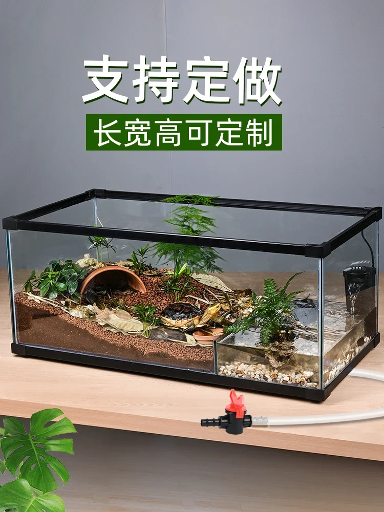 

Yellow edge turtle special glass water tank, turtle tank with sun platform ecological landscaping, Anyuan semi-water turtle larg