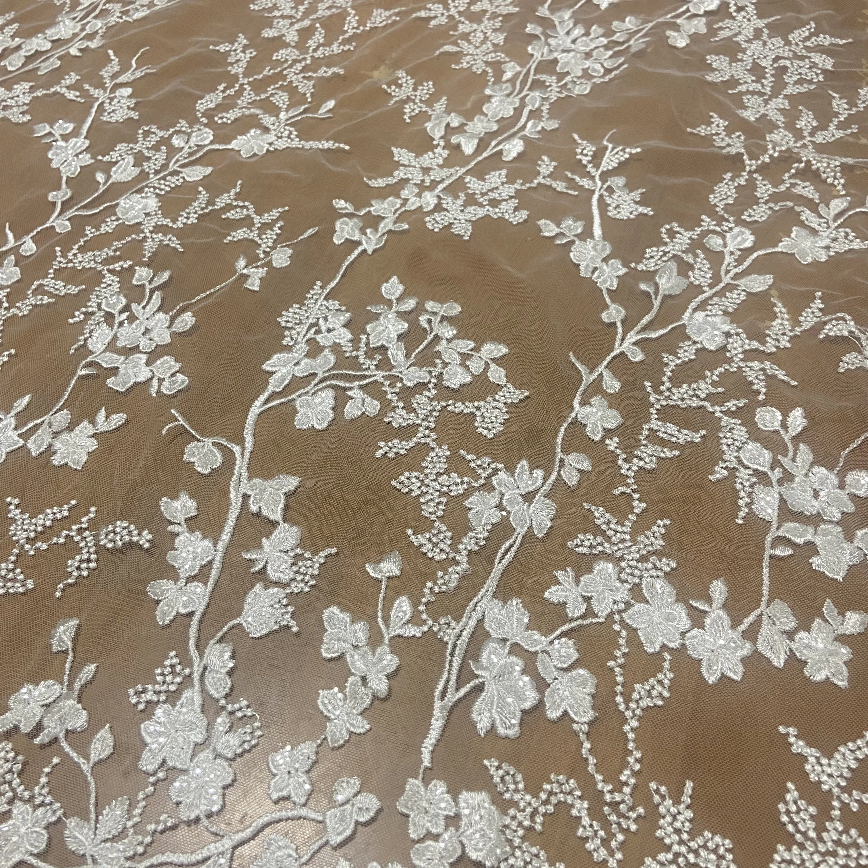 5Yards Simple Lines Of Lace Fabric With Sequins Suitable For Wedding Dresses And Evening Dresses Handmade