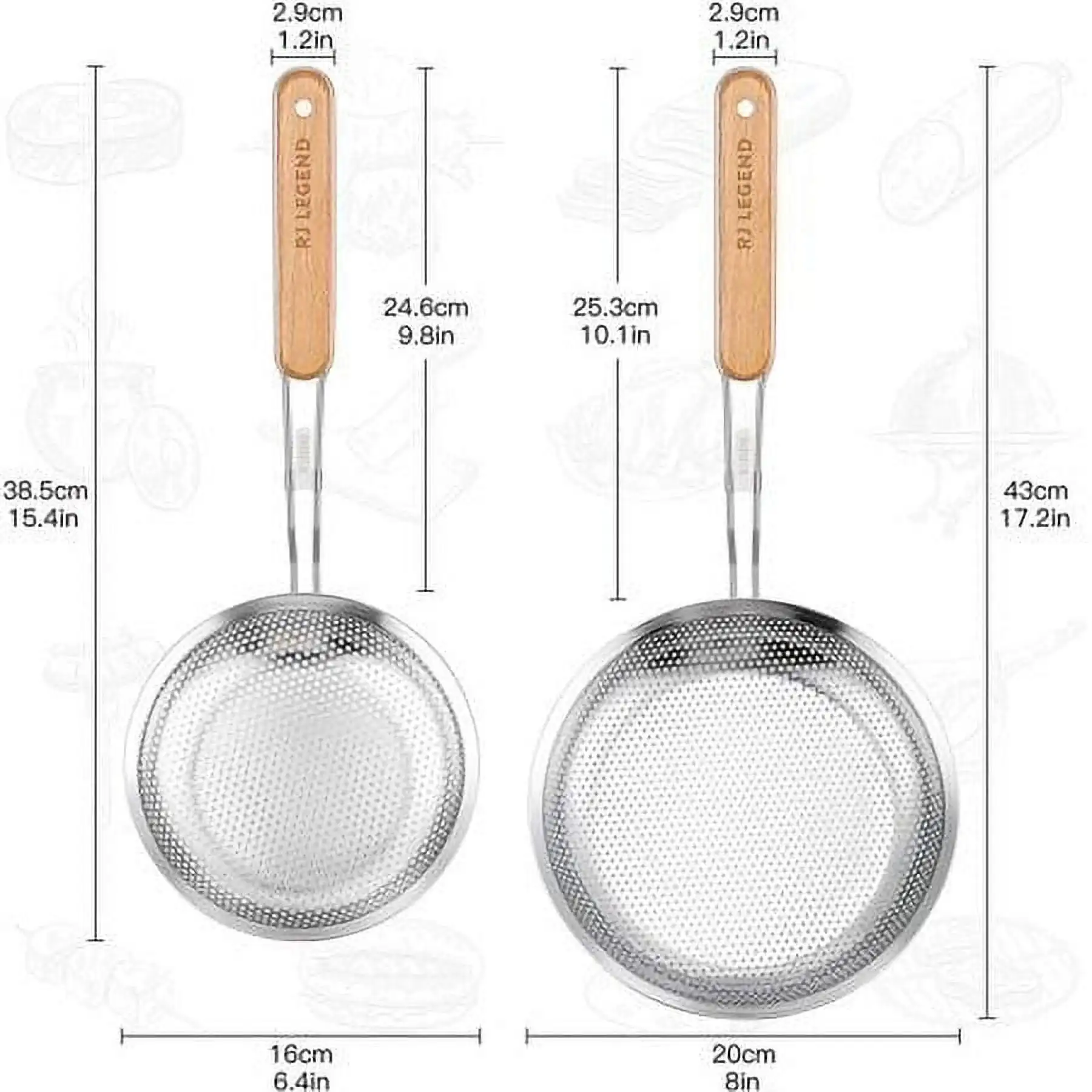 مصفاة مقشدة صغيرة المسامية، سلة معكرونة، مجموعة أدوات المطبخ مكونة من قطعتين
