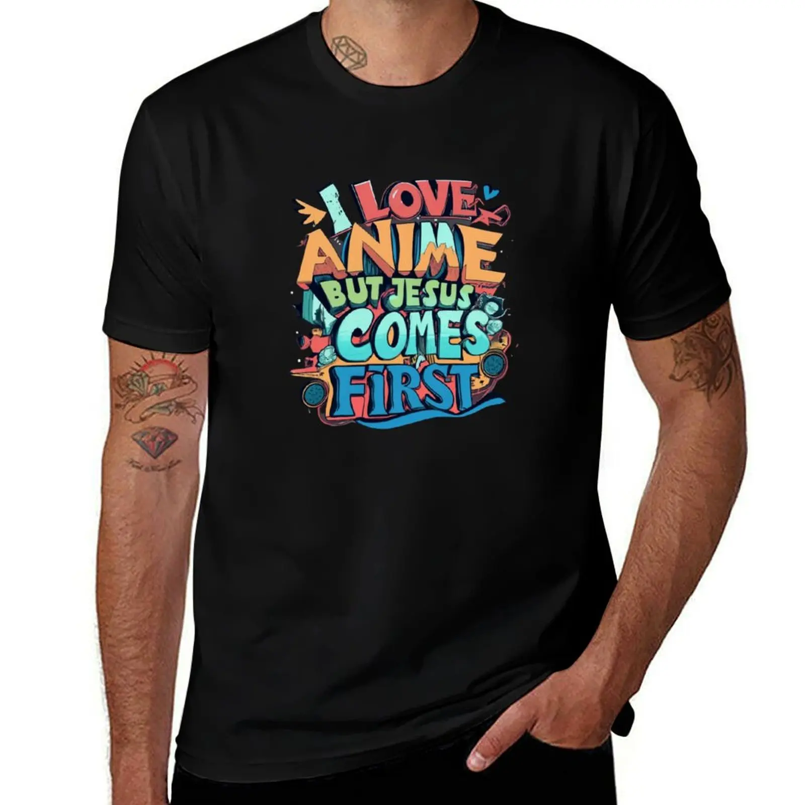 I love anime but Jesus comes first funny quote T-Shirt t shirt man cotton t shirts for man slim fit t shirt for man T-shirt