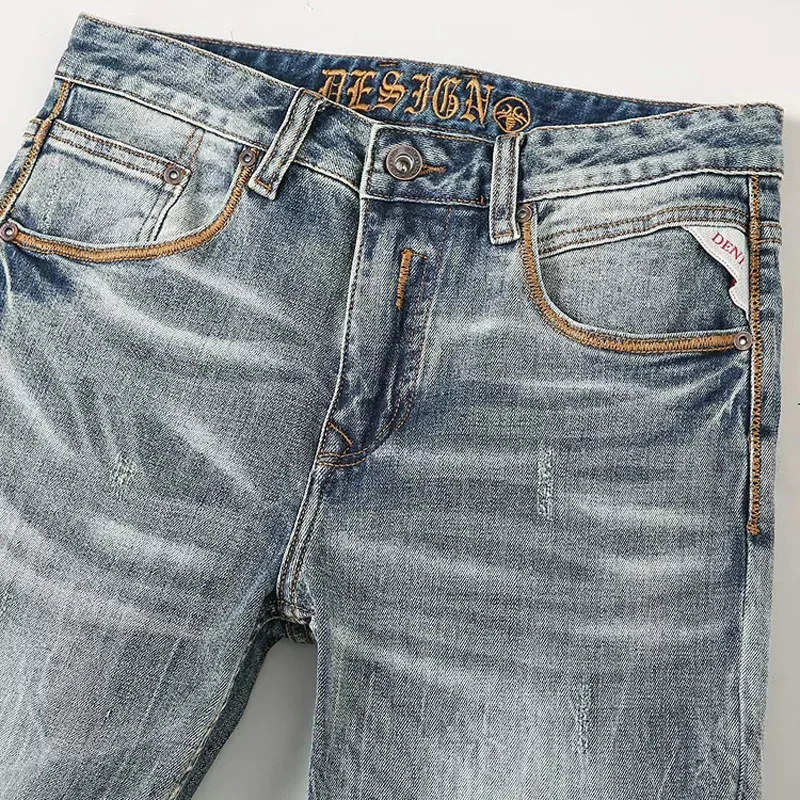 Italian Designer Fashion Men Jeans High Quality Retro Gray Blue Elastic Stretch Slim Fit Vintage Jeans Men Casual Denim Pants