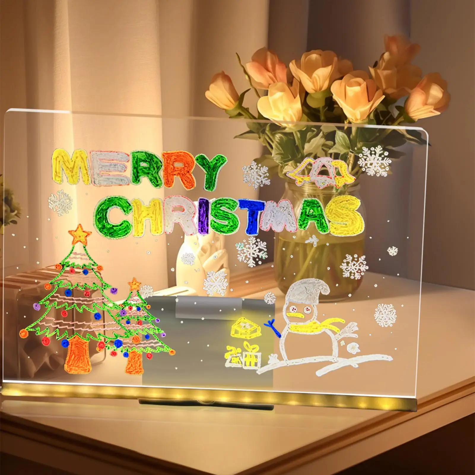 

Светодиодная доска для письма, прозрачная акриловая доска для объявлений с 12-цветными ручками и регулируемой складной подставкой, акриловая подсветка для сухого стирания