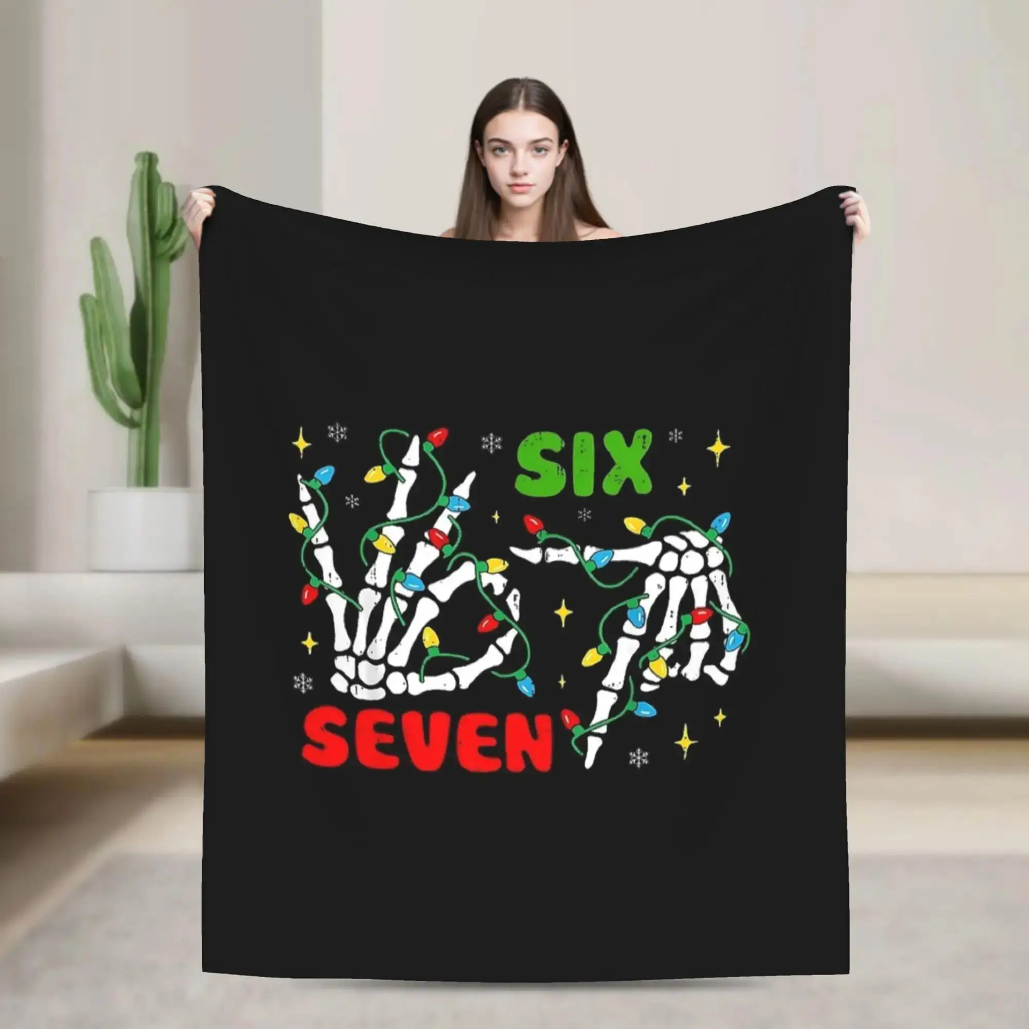 

Плюшевое одеяло-плед «Рождественский скелет» с мемом Six Seven Gen Z Alpha, мягкое фланелевое покрывало для кровати, стула, декора дома для студентов