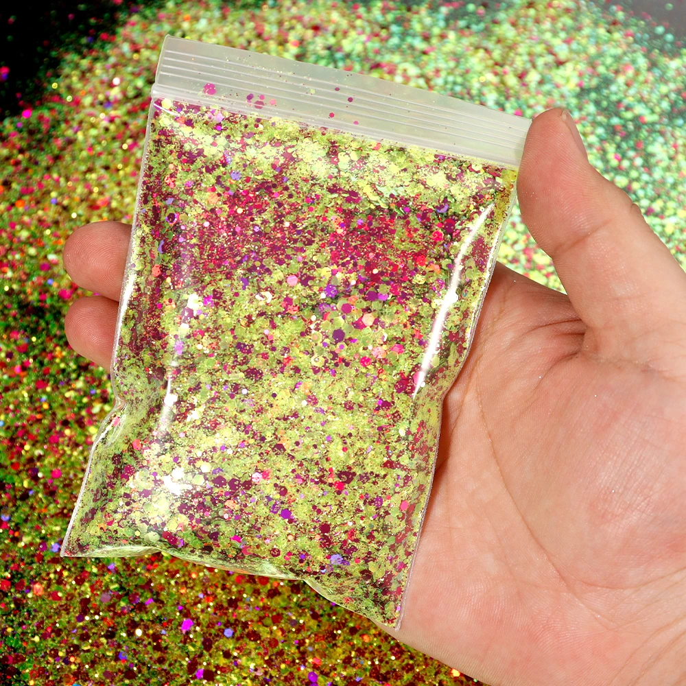 1Kg Twinkle Gouden Nail Art Glitter Diy Bulk Mix Hexagonale Vlokken Pailletten Holografische Dikke Manicure Flash Ambachten Decoratie 1Kg-P