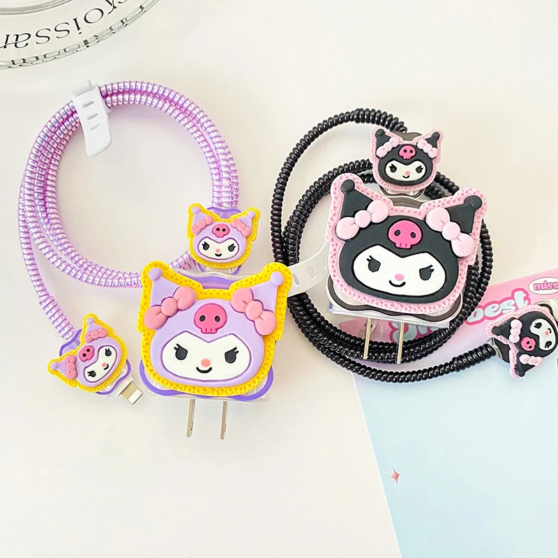 

Sanrio Kuromi кабель для передачи данных, защитный чехол для зарядного устройства для телефона, 18 Вт, 20 Вт, защитный чехол для зарядного устройства, набор намотки