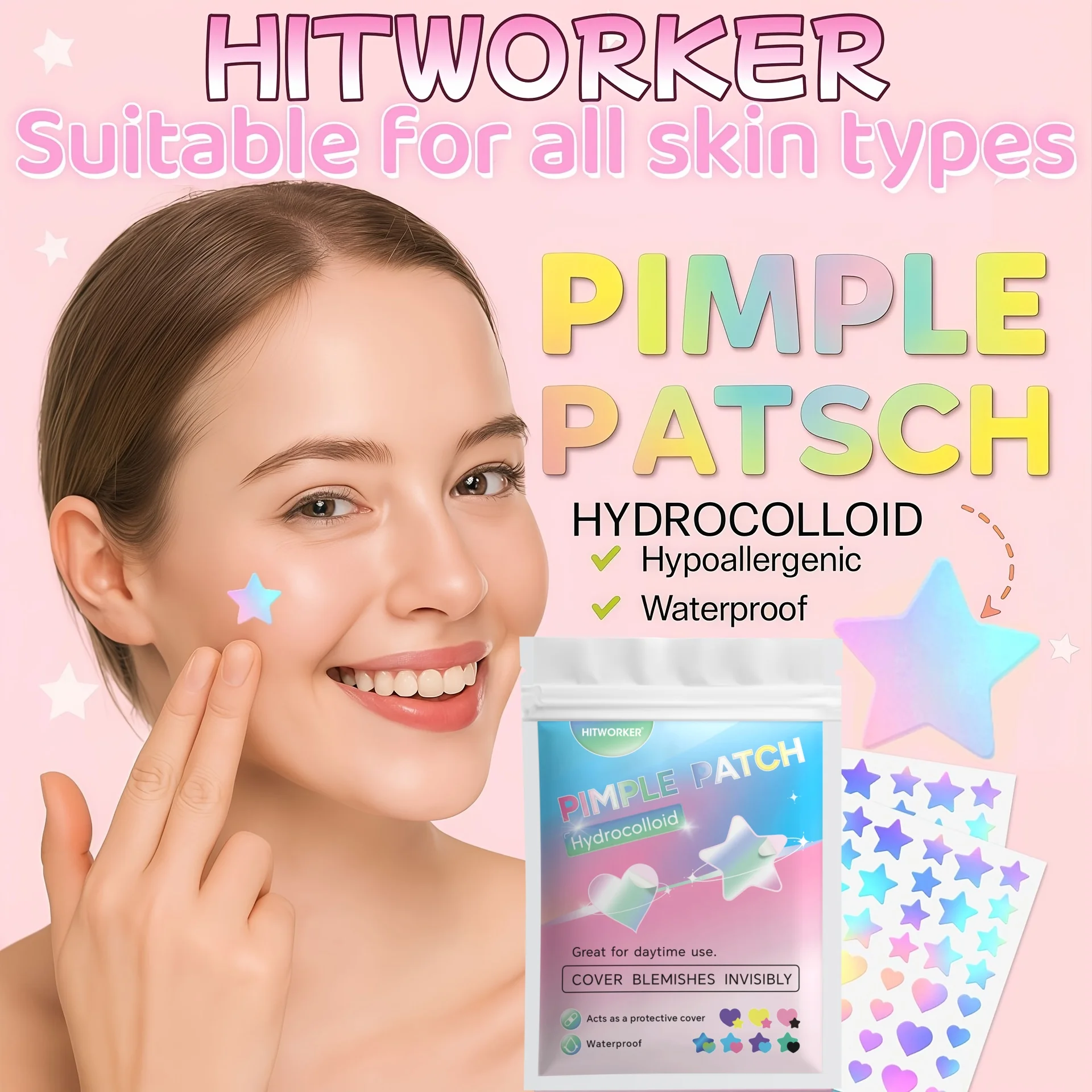 360 adesivos coloridos para acne – cobertura facial suave para espinhas e acne, adequados para todos os tons de pele clara a bege, sensíveis.