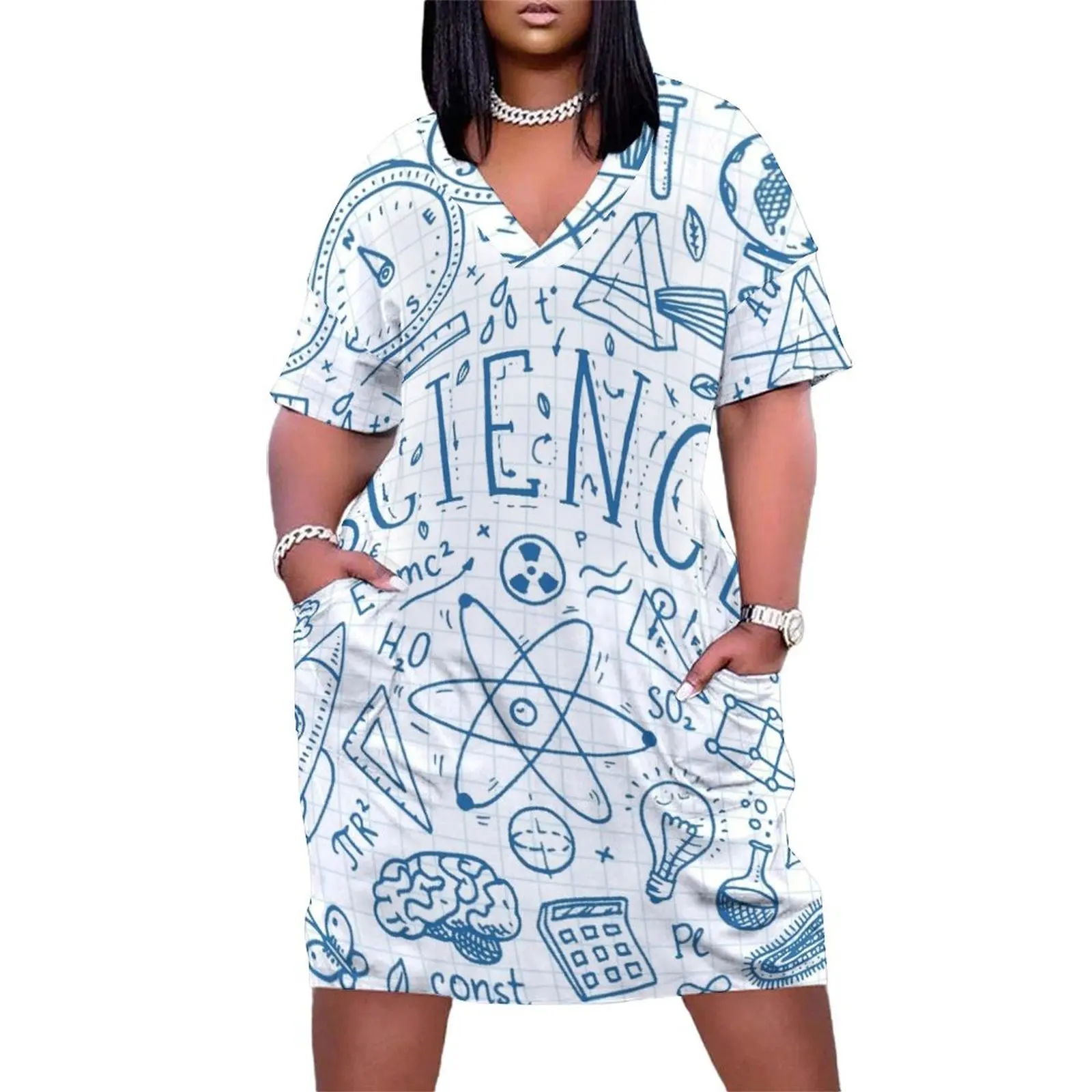 Amazing Science Monochrome Loose Pocket Dress dress for women summer dress