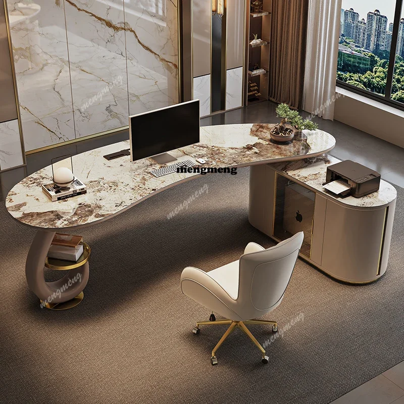 

elegant rock plate office table Modern minimalist design high-end Computer desk side cabinet mesa para escritório furniture