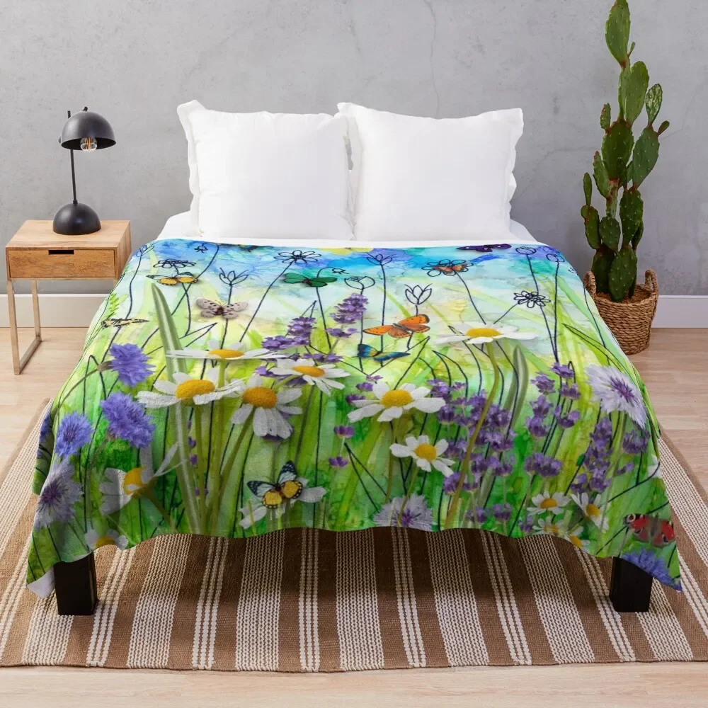 Butterflies & wildflowers collage, summer meadow Throw Blanket Hair Sofa Blankets