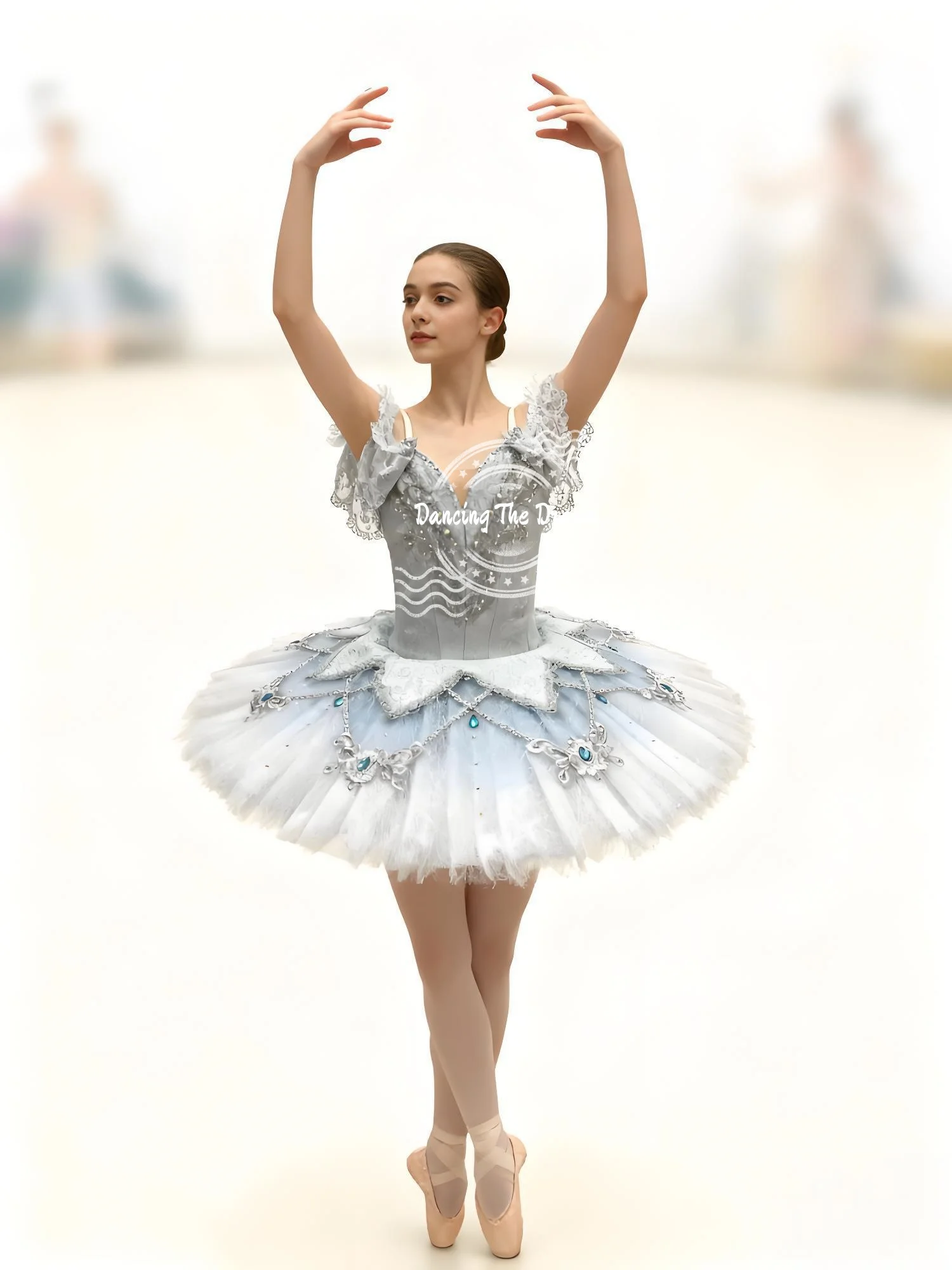 Pale Blue Ombre Lace - Accented Tulle Ballet Dress with Sequins Sky Blue Ombre Satin - Trimmed Tulle Ballet Dress