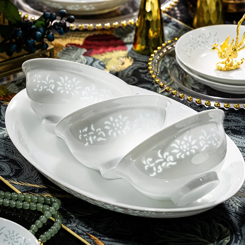 White porcelain exquisite tableware high temperature underglaze color wedding housewarming ceramic dishes plate set household