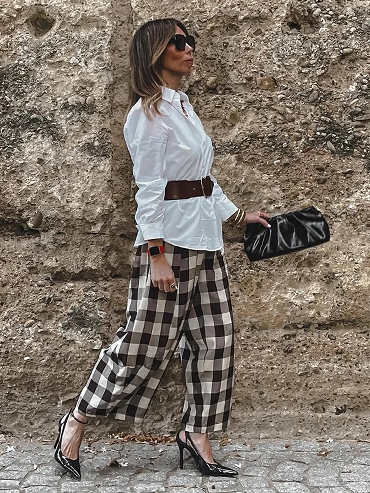 أنيقة منقوشة فضفاضة اقتصاص السراويل النساء عادية مستقيم قطع بنطال مريح 2025 جديد الصيف مكتب سيدة التنقل اليومي Britches #5