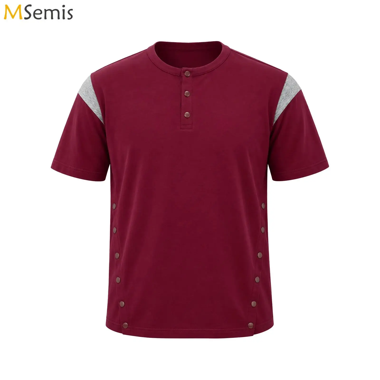 Mens Adaptive Post Operative Recovery Shirt Top Side Snap Design Short Sleeve Shirt for Hospital Patient Care Adaptive T-shirt