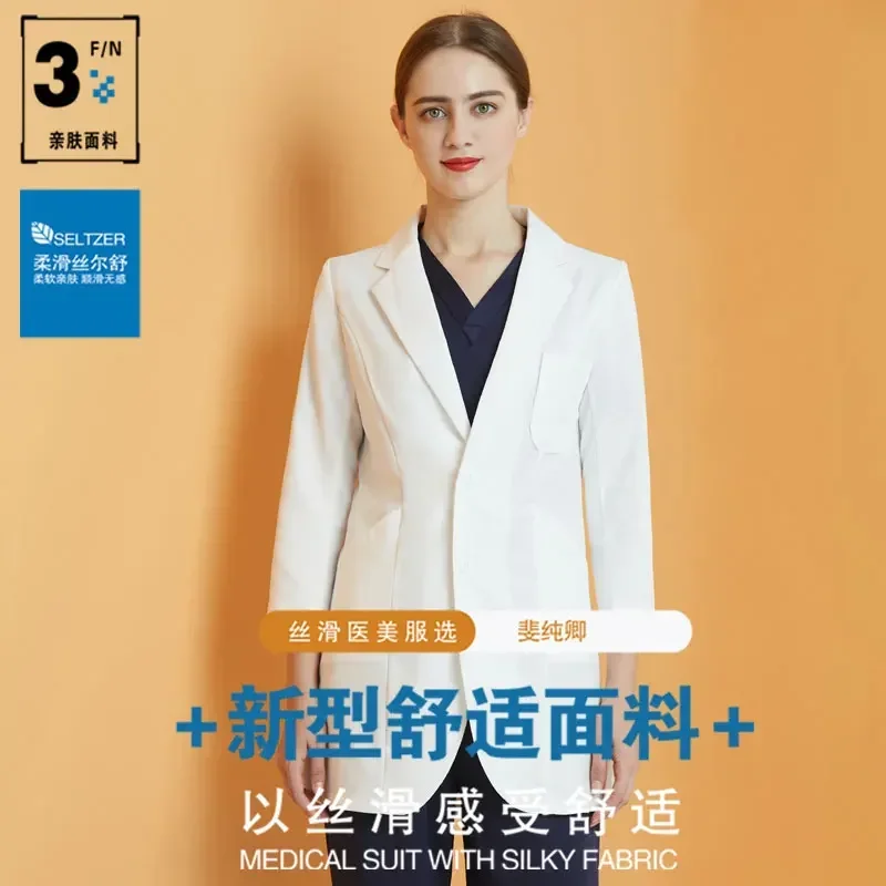 Beauty salon work clothes female short sleeve high-end spring and summer skin manager tattoo white coat doctor suit customized l