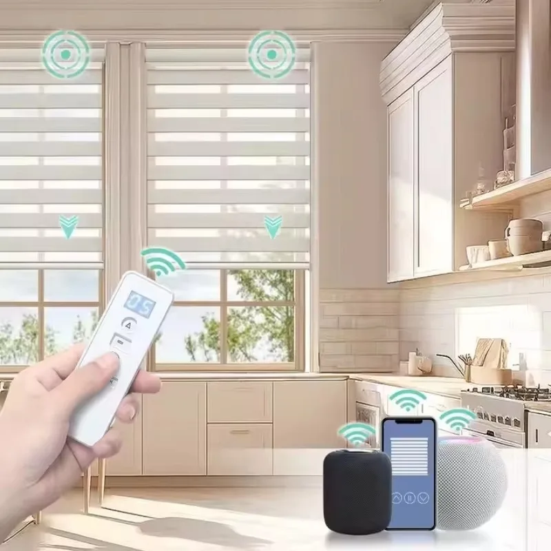 Smart Zebra Blinds Works with Google Home, Cordless Thermal Insulated Day Night Blackout Window Shades for Interior Windows