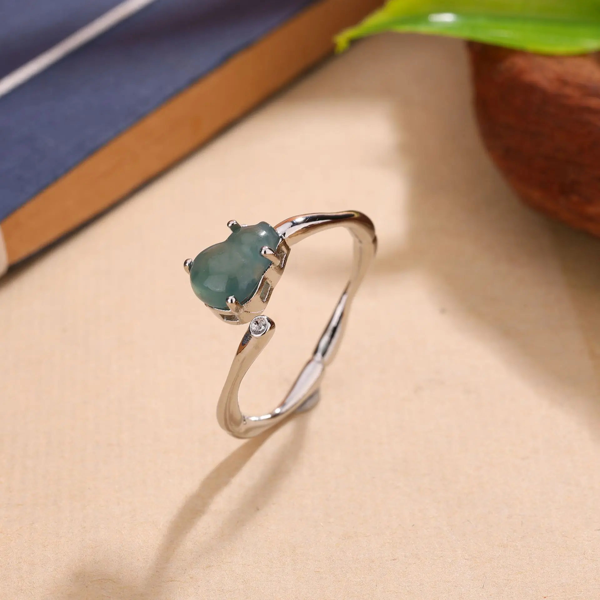 

S Blue Myanmar Jadeite Gourd Rings Stone Natural Burmese Jade Talismans Carved Gemstone 925 Silver Real Jewelry Luxury