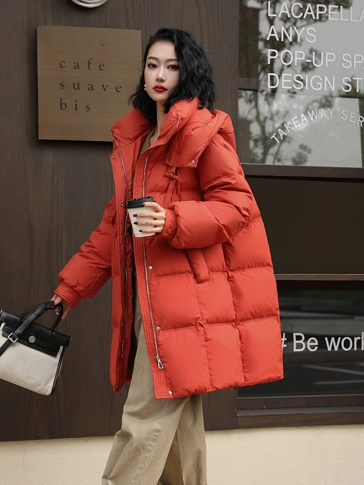 Women\'s Mid-length Winter Coat, Female Puffer Jackets, Windproof, Thick, Warm, Casual, Commuter Parka Coats Down Korean Fashion