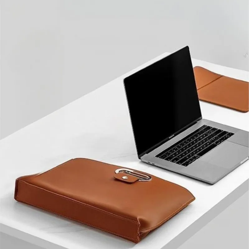 Ins Solid Color Lightweight Laptop Bag Women IPad MacBook Air Pro 14 15 Inch Case Handbag Waterproof Business High End Briefcase