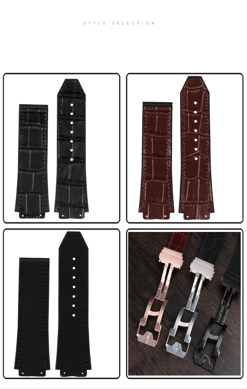 Bracelet De Montre En Cuir Véritable Pour Hublot Big Bang - Cuir De Vache Noir Et Marron 26x19mm Avec Outils