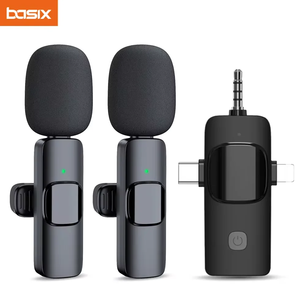 Basix 2.4G ไมโครโฟนไร้สาย 3in1 สําหรับ iPhone Huawei Xiaomi Samsung Audio Video ไมโครโฟนบันทึก Live Broadcast GAMING