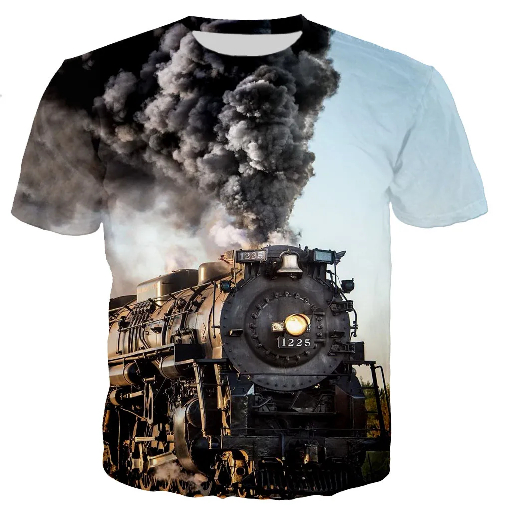 Summer Locomotive Quick-Dry Men's T-shirt Hip Hop 3D Print Personality   Neck Short Sleeve  Fashion Clothes