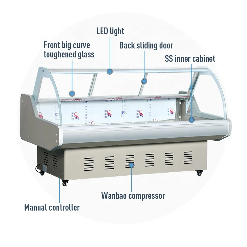 Commercial meat freezing counter butcher display refrigerator