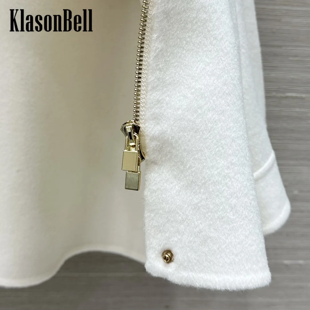 10.12 KlasonBell Women Clothes Vintage Fashion Hooded Drawstring Collect Waist Design Pocket Double-Sided Wool Coat