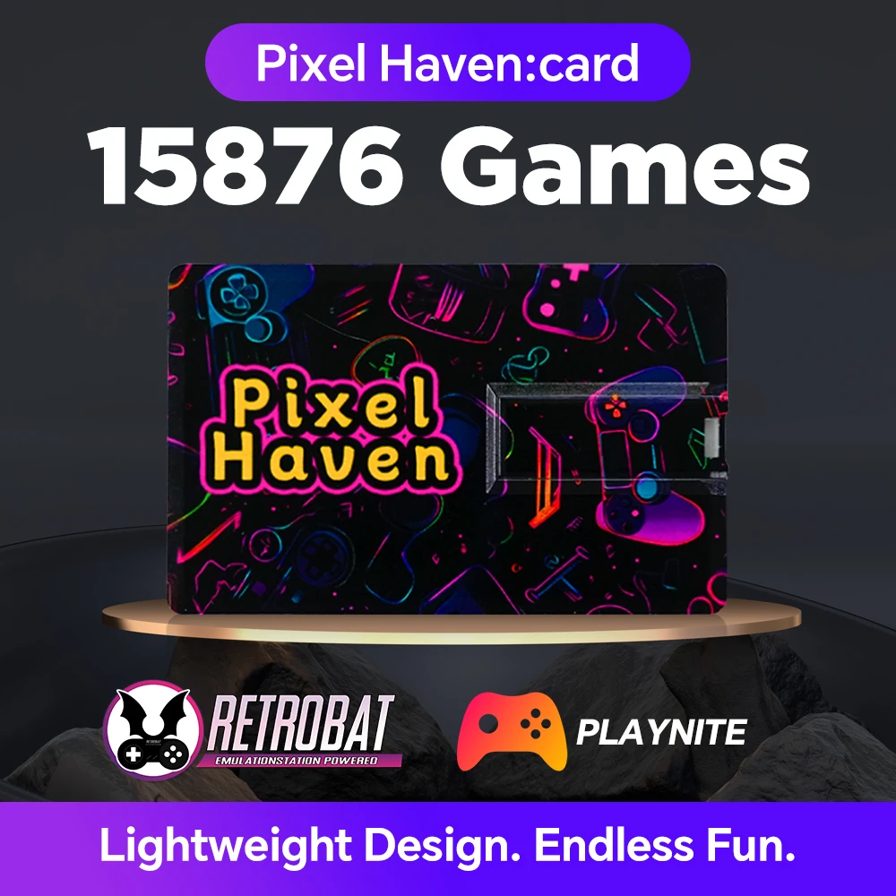 

256GB Pixel Haven Game Card Retro Game Drive Portable USB Drive 15,800+ Games Playnite & RetroBat System Plug & Play for PC