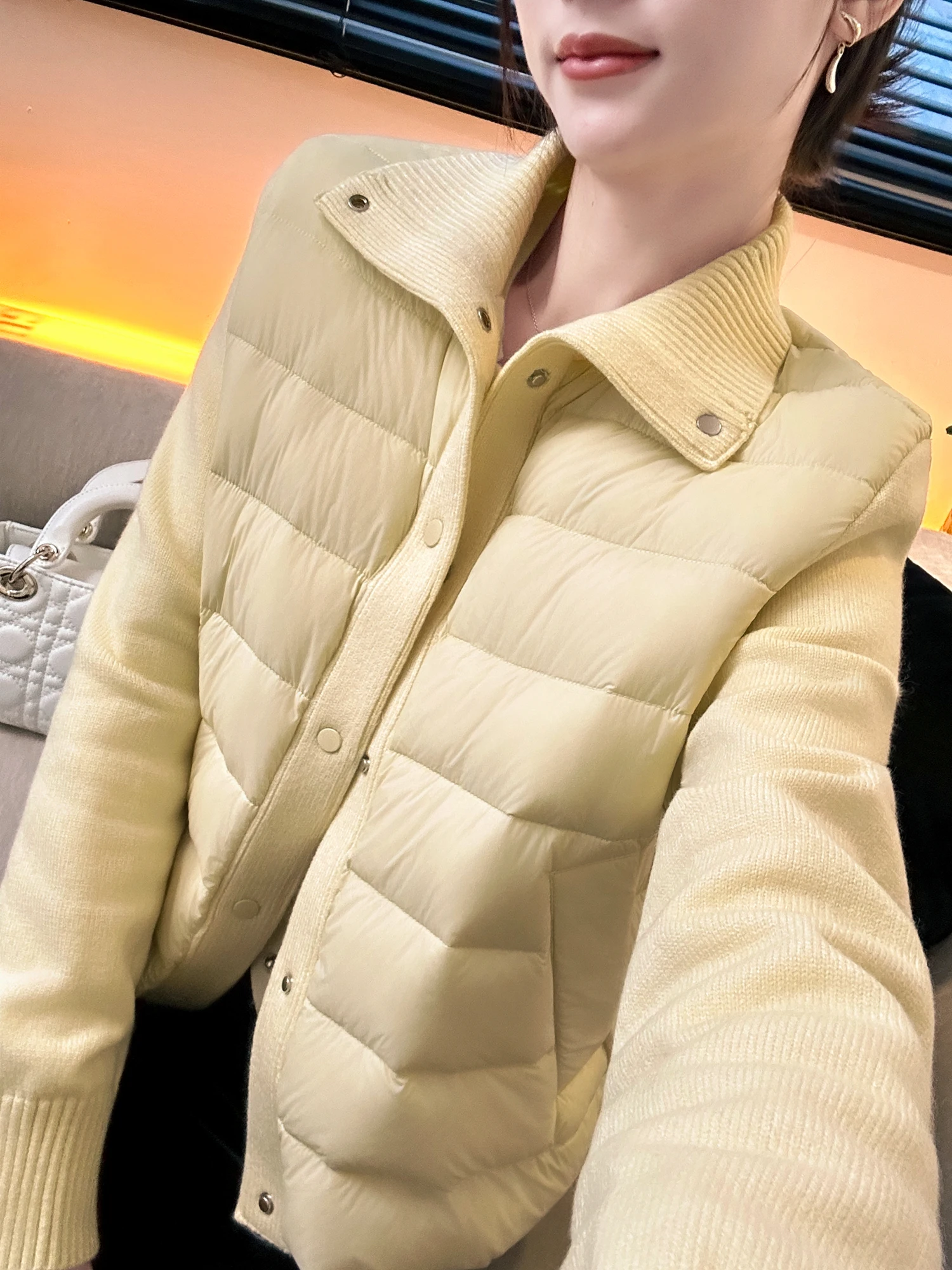 

You See Winter ort Knitted Splice Design Slimming Women's down Jaet Warm Sunine Sle Commute Faion Regular Fit Du ...