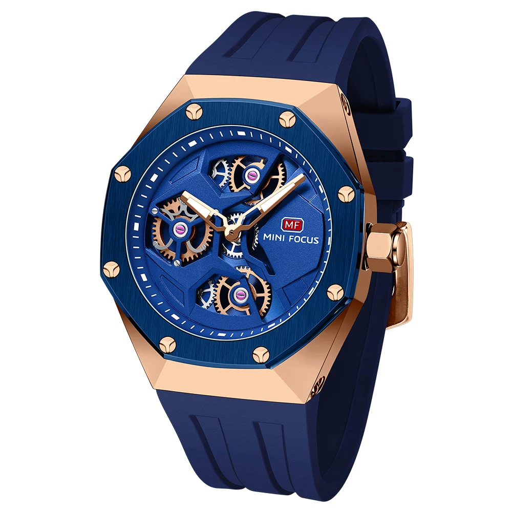 MINIFOCUS Skeleton Sport Men’s Watch Waterproof Japanese Quartz Movement Casual Wristwatch for Business Outdoor Gift for Him