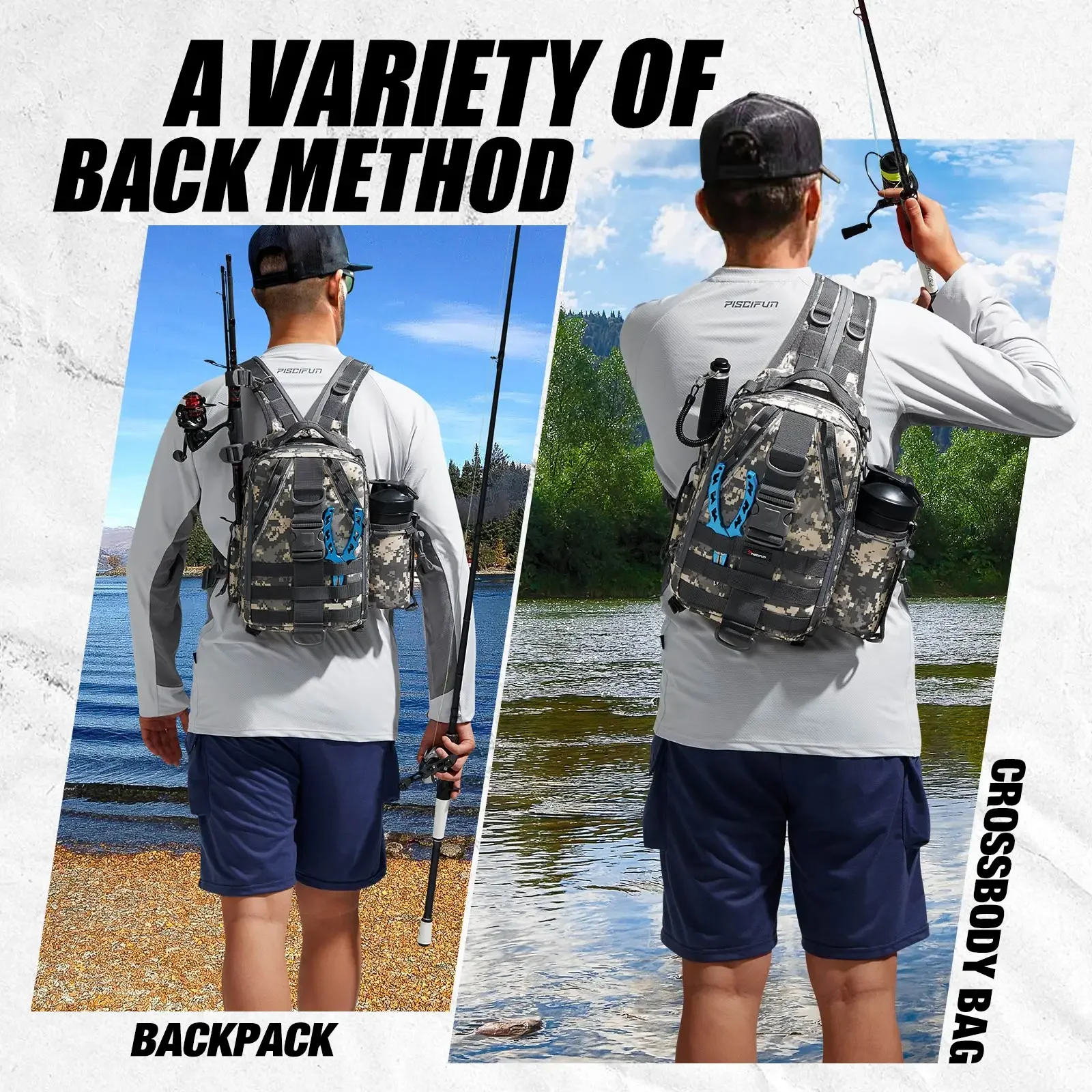 Piscifun New Fishing Tackle Backpack with Rod & Gear Holder Lightweight Outdoor Water-Resistant Fishing Shoulder Storage Bag