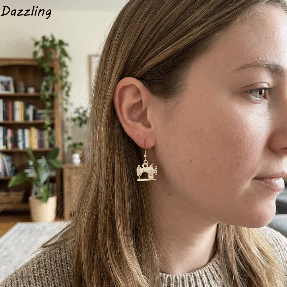 Exaggerated Vintage Sewing Machine Earrings Multi-color Exquisite Drip Oil Earrings Creative Enamel Alloy Earrings Daily