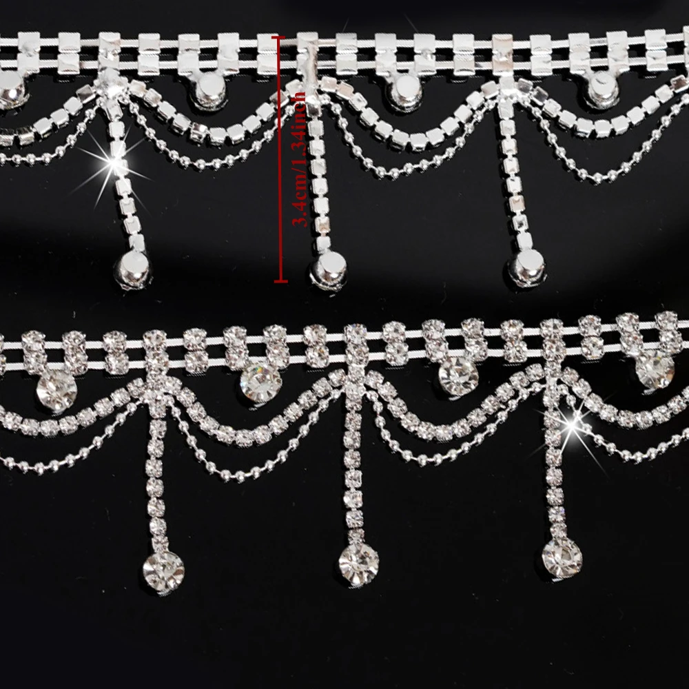 Rhinestone Ribbon Chain Diamond Crystal Fringe Trim beaded Chain Cuttable for Sewing Crafts Wedding Party Jewelry DIY Decoration