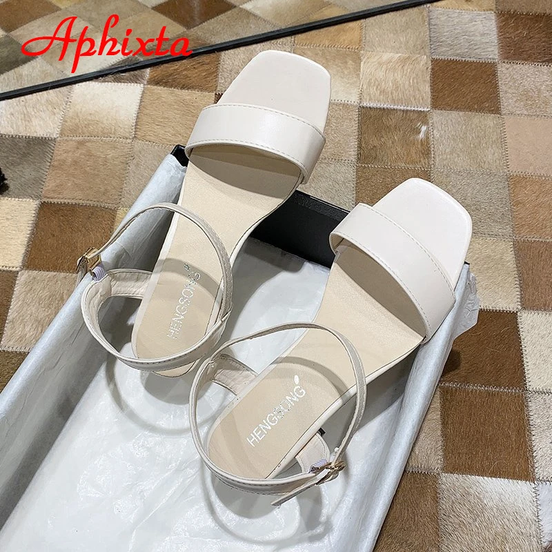 Aphixta 5.5cm Square Heels Summer Simple Women Sandals Slides Cool Ankle Strap Slides Sandals Plus Size 45 46