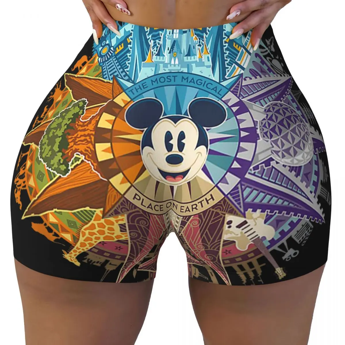 Walt World High Waist Yoga Tight Shorts Women's 50th Anniversary Mickey Mouse Biker Running Fitness Workout Gym Pants