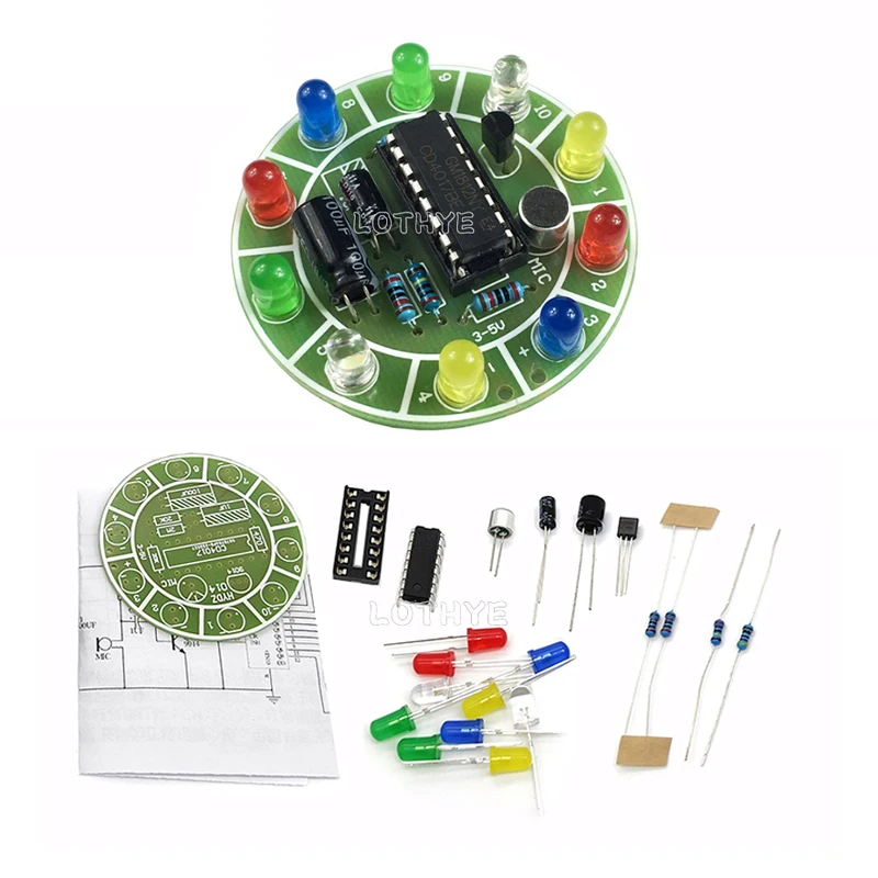 CD4017 LED Rotating Light Making Kit Voice Activated Colorful DIY Electronic Kit Parts Soldering Electronic Component Welding