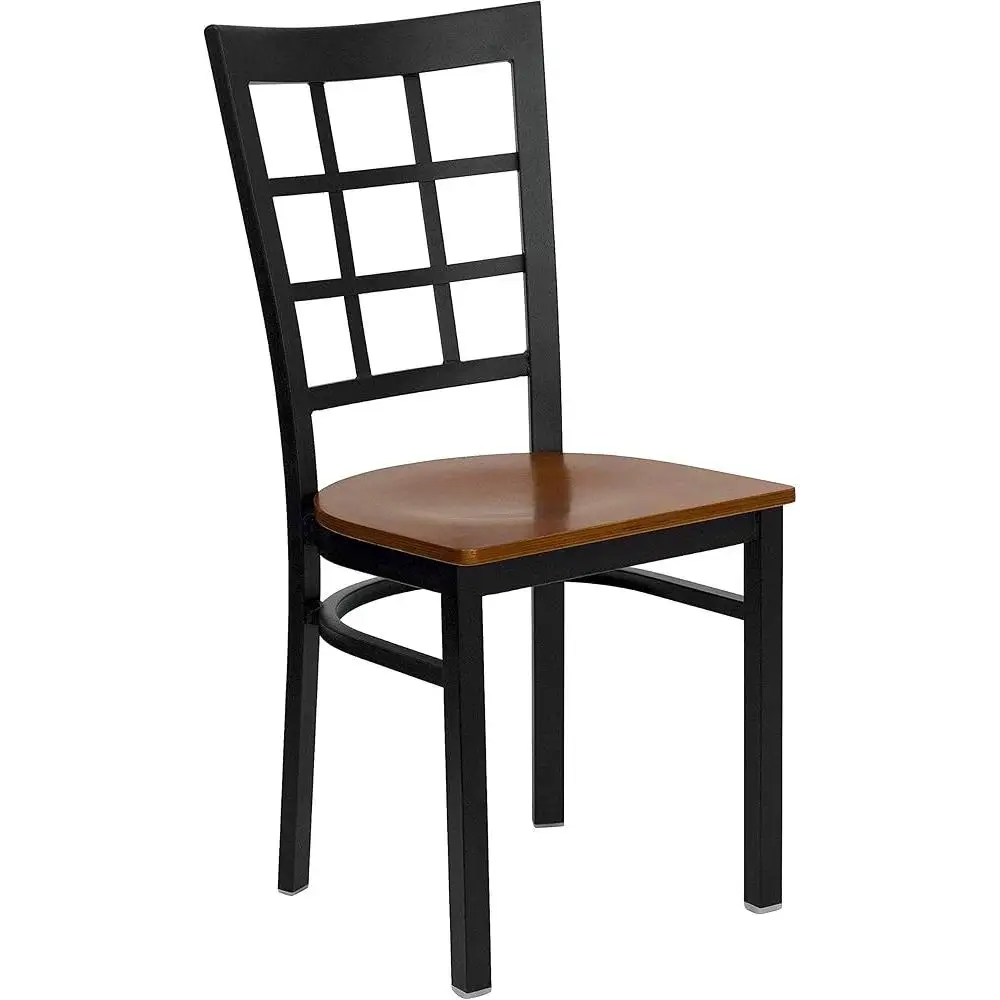 4 Pack Metal Dining Chairs Window Back Design Cherry Wood Seat Restaurant Cafe Kitchen Furniture