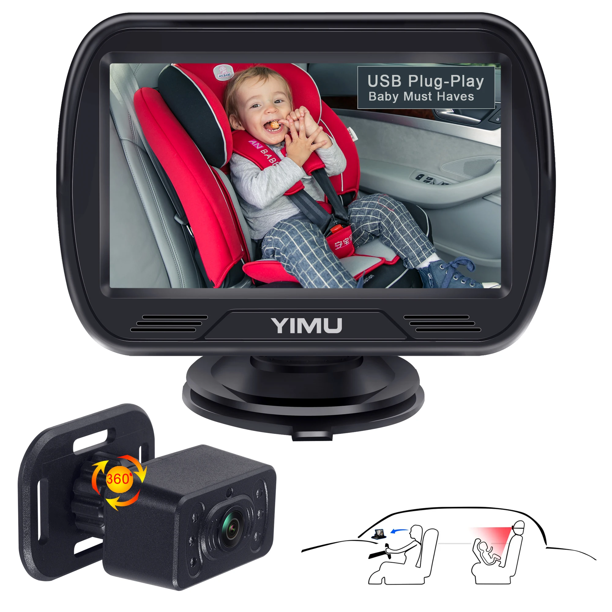 

4.3-Inch Rear Seat Observation System with Invisible Infrared Night Vision Eye-friendly Camera, Hook and Loop Fasteners